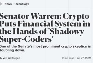 Senator warren article about cryptocurrencies
